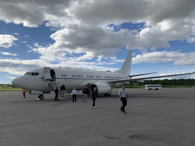 Travelling on the DOJ aircraft in Alaska.