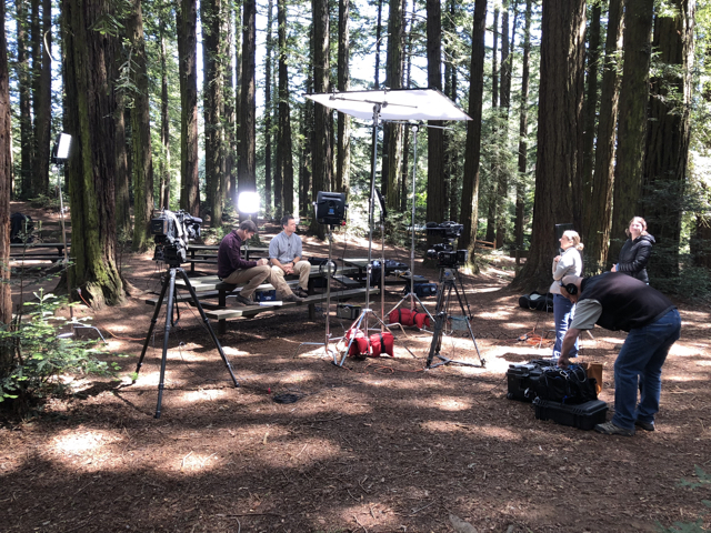 The setup for a CBS Sunday Morning story.  Steve Theroux is the audio mixer.  All power from batteries.