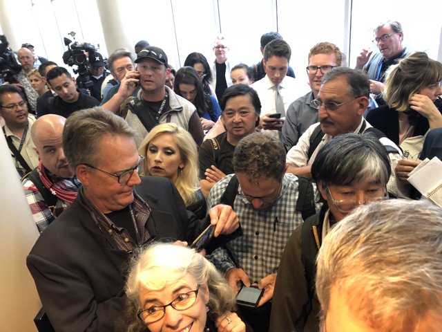 The crush of press trying to get in to the arraignment of the Golden State Killer.
