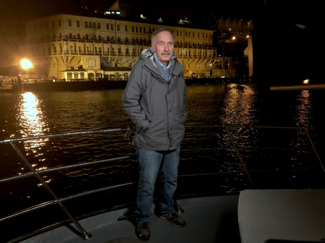 John Blackstone prior to a live shot off the shore of Alcatraz for CTM.