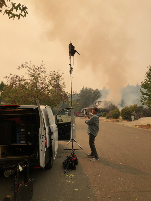 Just trying to get a better signal, LiveU on a mast, Santa Rosa, CA.