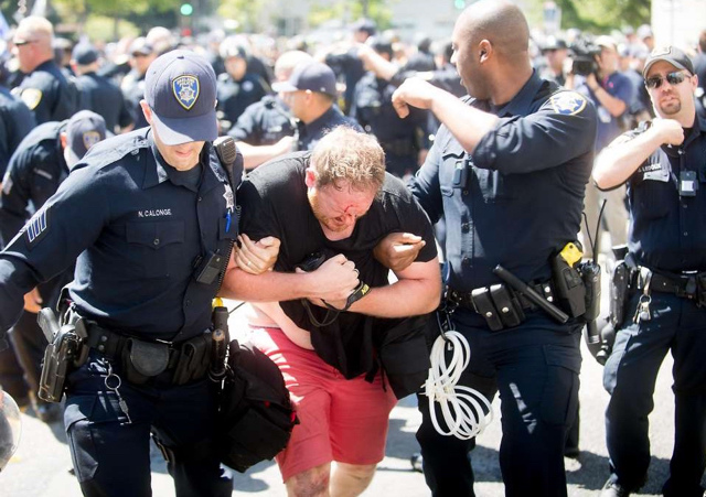 Covering a protest in Berkeley.  I'm in the background on the right.